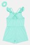 Kids Girl 2 Pcs Textured Jumpsuit And Scrunchies, Turquoise - 3