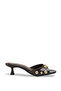 Brown Heeled Slippers with Gold Accessories, Summer Slippers, Bitter Brown Patent Leather Studded Detailed Round Toe Slippers - 5
