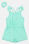 Kids Girl 2 Pcs Textured Jumpsuit And Scrunchies, Turquoise - 2