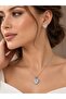 316L Steel Chain Silver Color Zircon Stone Heart Model Women's Necklace Earring Set - 2