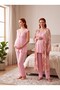 New Season Powder Patterned Breastfeeding-Friendly Design Lace Detailed Wide Strap 100% Cotton Maternity Pajama Set - 5