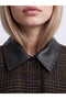 Ozmarka New Season Brown Leather Collared Plaid Women's Cashmere Jacket - 3