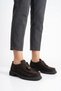 Komes women's genuine leather shoes with front buckle detail and rubber sole - coffee suede