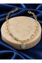 Tarnish and Fade Resistant Blue Stone Four-Leaf Clover Detail Chain Women's Bracelet - 3