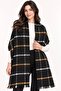 Women's Plaid Patterned Soft Textured Tasseled Knitwear Shawl