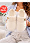 Women's Button Detailed Soft Plush Washable House Slippers High Thick Sole Warm Home Slippers Stc1369