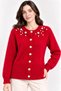 Women's Pearl Detailed 7-Button Crew Neck Feathered Knitwear Jacket - 3