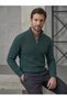 Men's Dark Green Half-Zip Turtleneck Selanik Knitwear Sweater - 3