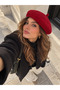 Women's Red Plush Painter Beret - 5