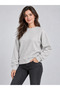Women's Oversize Sweatshirt Crew Neck Drop Shoulder 2 Thread Threaded Cotton - 2