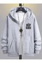 Men's Gray Winter Hooded Zippered Sweatshirt Jacket with Fleece Inside