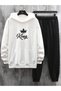 King Tracksuit Set White Sweatshirt Black Jogger - Printed Oversize Hoodie - 3