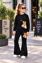 Winter, Spring, and Autumn Girls' Black Spanish Flared Bottoms and Black Sweat Top
