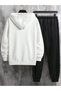 King Tracksuit Set White Sweatshirt Black Jogger - Printed Oversize Hoodie - 2