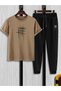 Striped Mink T-Shirt Black Sweatpants Jogger - Printed Top and Bottom Sweatpants Set Oversize Cycling Jacket