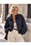 Oxford Navy Blue Plaid Contrast Collar Bomber Jacket / Coat - 4