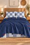 100% Cotton Double Pompom Pique Set Navy Blue (Pique + Sheet + Pillowcase) - 3