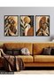 Gold Glittering Leaf and African Woman 3 Piece Wooden Framed Painting Act - 3