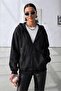 Women's Black Zippered Hooded Cardigan Jacket