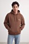 Light Brown Oversize/Wide Cut Minimal Text Printed Fleece Inside Sweatshirt Tmnaw25Sw00016 - 3
