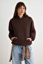 Kahverengi Kalın İçi Polarlı Slogan Standart Kalıp Kapüşonlu Örme Sweatshirt TWOSS26SW00008