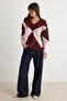 Burgundy Soft Textured Diamond Patterned V-Neck Sweater Twoaw27Kz00190 - 2