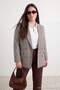 Brown Houndstooth Pattern Woven Oversized Blazer Jacket Tbbaw27Ag00015