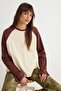Vizon Kahverengi %100 Pamuk Renk Bloklu Oversize Beyzbol Reglan Kol Örme T-Shirt TWOAW27TS00110 - 2