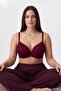 Bordo Balenli Sabit Kaplı Dolgusuz Dilim Dantel Detaylı T-Shirt Bra Sütyen - 4