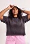 Black Striped Boxy/Relaxed Fit Short Sleeve Cotton Blend Knitted T-Shirt Tbbss26Bf00088 - 2
