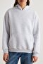 Gri Melanj Kalın İçi Polarlı Slogan Standart Kalıp Kapüşonlu Örme Sweatshirt TWOSS26SW00008 - 3