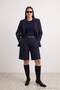 Navy Blue Striped Belted Woven Plus Size Shorts & Bermuda Tbbaw27Ap00004