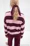 Mürdüm Çizgili Slogan Baskılı Kalın İçi Polarlı Oversize/Geniş Kesim Örme Sweatshirt TWOAW27SW00172 - 2