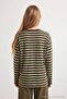Green Brown Striped Oversize Slogan Printed Knitted Sweatshirt Twoaw27Ts00114 - 3