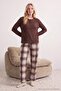 Kahverengi Ekoseli Yumuşak Tuşe Waffle Örme Pijama Takımı THMAW27PT00157 - 4