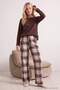 Kahverengi Ekoseli Yumuşak Tuşe Waffle Örme Pijama Takımı THMAW27PT00157 - 5