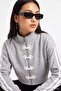 Gri Melanj Kalın İçi Polarlı Fermuarlı Çin Düğmeli Crop Örme Hırka/Sweatshirt TWOAW27SW00072 - 4