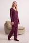Mürdüm %100 Pamuklu Çiçekli Dantel Detaylı Fitilli/Pointel Örme Pijama Takımı THMAW26PT00165