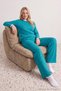 Blue-Green Striped Double Collar Detailed Knitted Pajama Set Thmaw27Pt00207 - 2