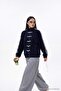 Lacivert Polar Oversize/Geniş Kesim Dik Yaka Çin Düğmeli Şeritli Örme Sweatshirt TWOAW27SW00129 - 5