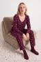 Mürdüm %100 Pamuklu Çiçekli Dantel Detaylı Fitilli/Pointel Örme Pijama Takımı THMAW26PT00165 - 3