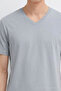 Men's Casual Comfortable Gray V-Neck T-Shirt - 5
