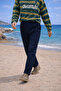 Men's Summer High Waist Pleated Navy Blue Fabric Trousers - 3