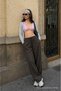 Women's Low Waist Premium Loose Fit Dark Brown Linen Trousers - 2