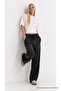 Women's Summer Comfortable Black Linen Trousers with Elastic Waist - 2