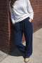 Women's Relax Fit Summer Casual Navy Blue Linen Trousers - 2