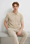 Men's Embroidered Zippered Beige Polo Collar T-Shirt - 4