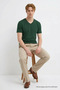 Men's Casual Comfortable Khaki V-Neck T-Shirt - 2