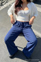 Women's Summer Navy Blue Linen Trousers - 3