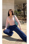 Women's Summer Textured Wide-Leg Navy Blue Linen Trousers - 5